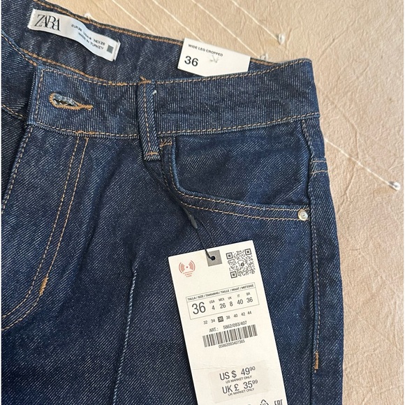 ZARA CROPPED HIGH WAIST WIDE LEG FRONT CENTRAL SEAM Z1975 JEANS - Picture 6 of 7